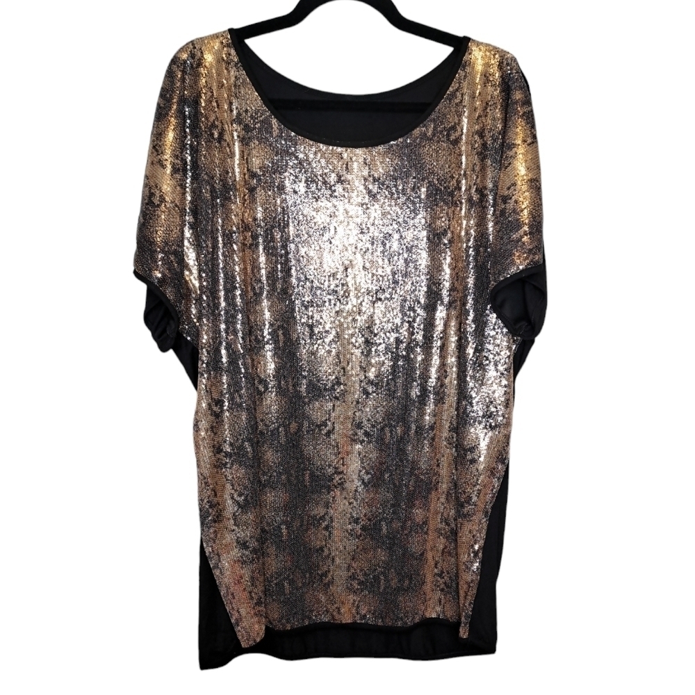 Source Unknown Metallic Sequin Tunic Top in Gold and Black